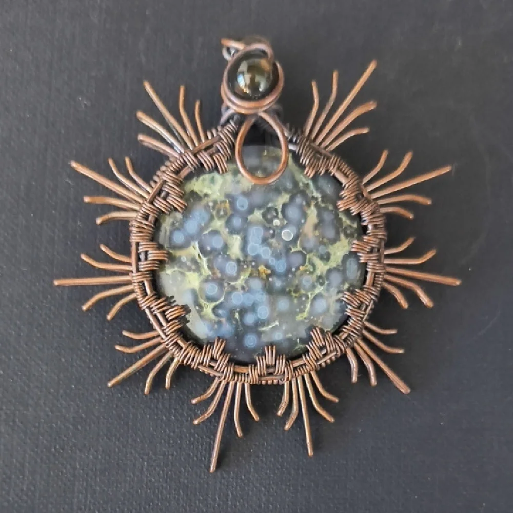 Polished Grape Agate Sun Pendant Necklace - Picture 1 of 1